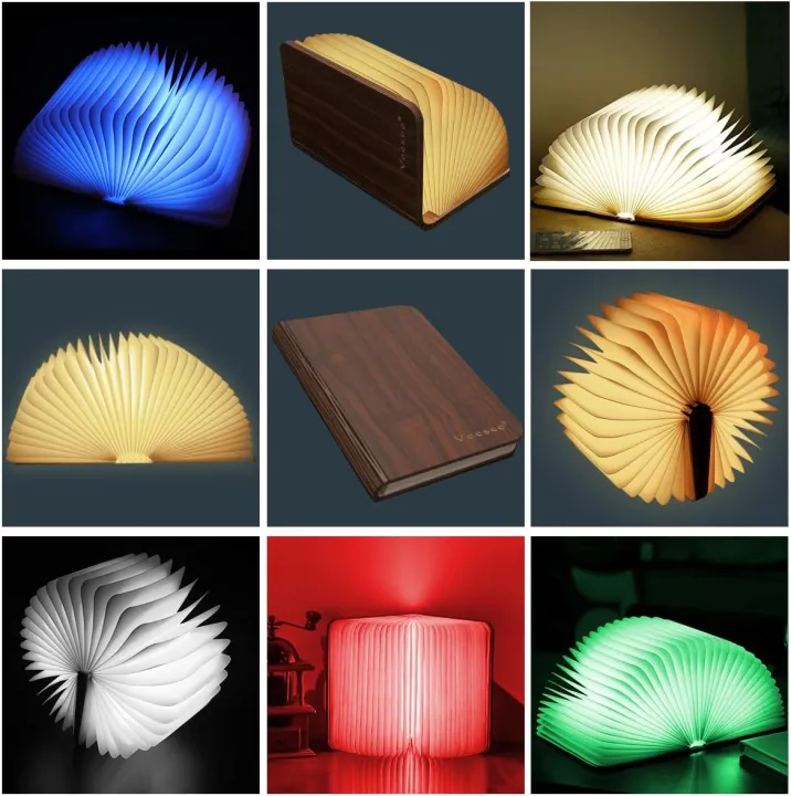Magical 7-Color Wooden Foldable Book Lamp – USB Rechargeable Night Light